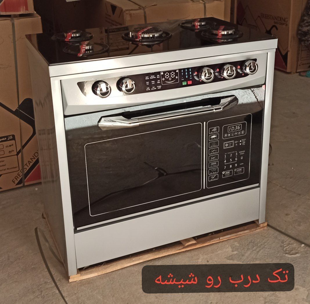 اجاق گاز طرح فر تک‌درب شیشه‌ای ۵ شعله